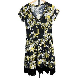 Lucy Paris‎ Retro Floral Fit & Flare Dress Black S